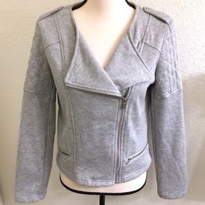 Francesca’s Blue Rain Moto Quilted Shoulder Jacket